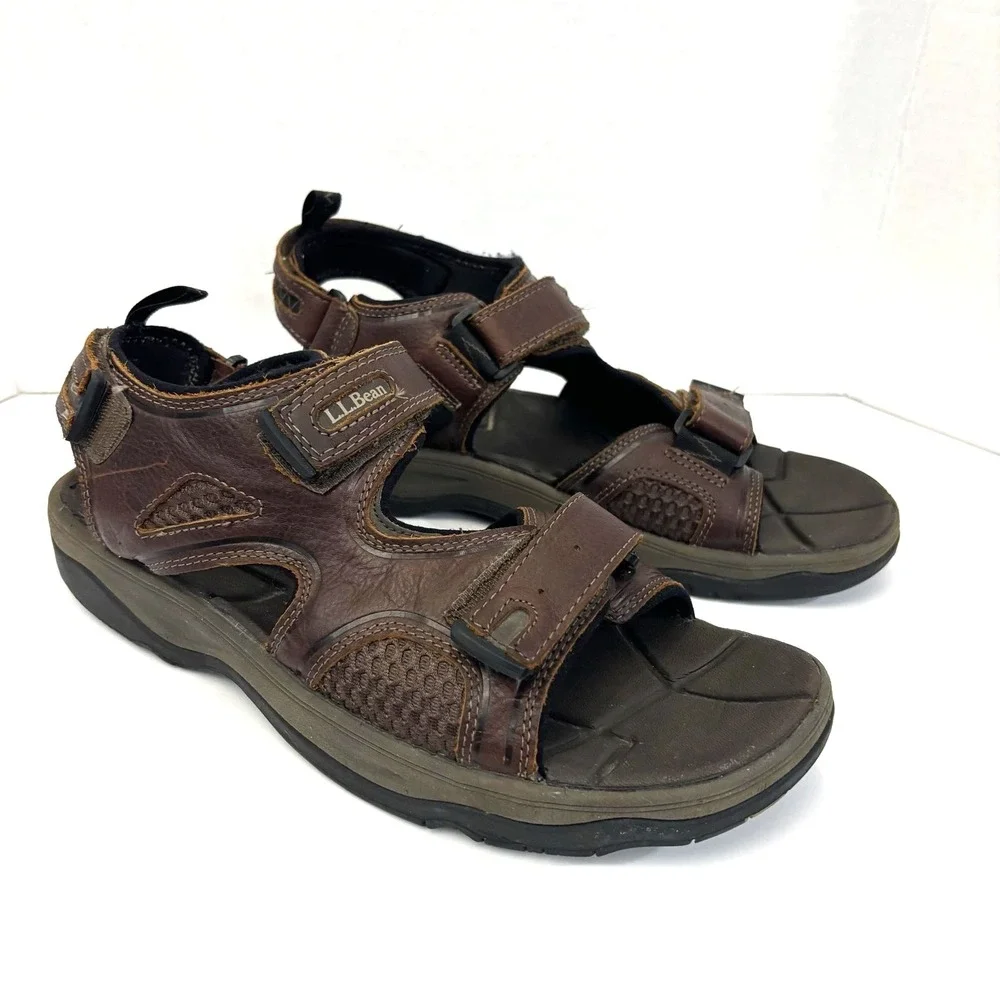 L.L.Bean Leather Hiking Sandals Mens Size 11 M Brown Hook Loop Comfort Shoes